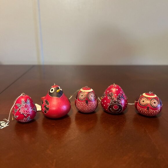 lucuma Handmade Christmas Ornaments Set Of 5 Bird owls  reindeer Floral - Picture 1 of 16